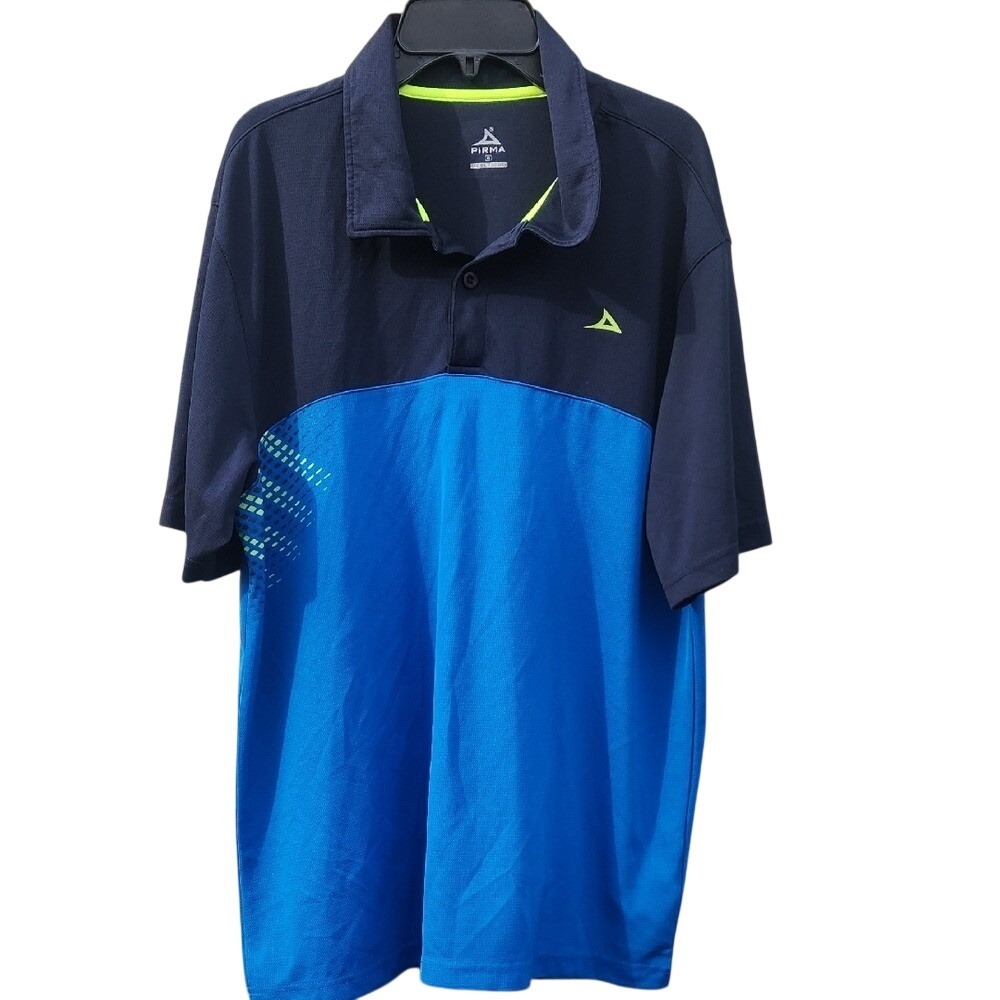 Pirma Golf Polo Blue Black Performance‎ Large Sport Athletic